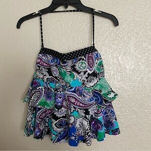 Kenneth Cole Reaction Paisley Tiered Layers Ruffles Halter Swimsuit Top Small